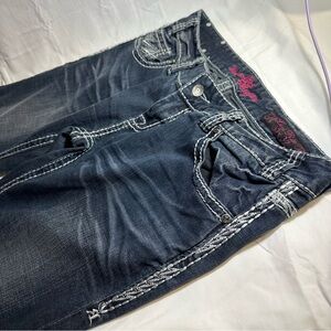 Women's Dark Rock and Roll Cowgirl Jeans- Low Rise with Black Diamonds on pocket